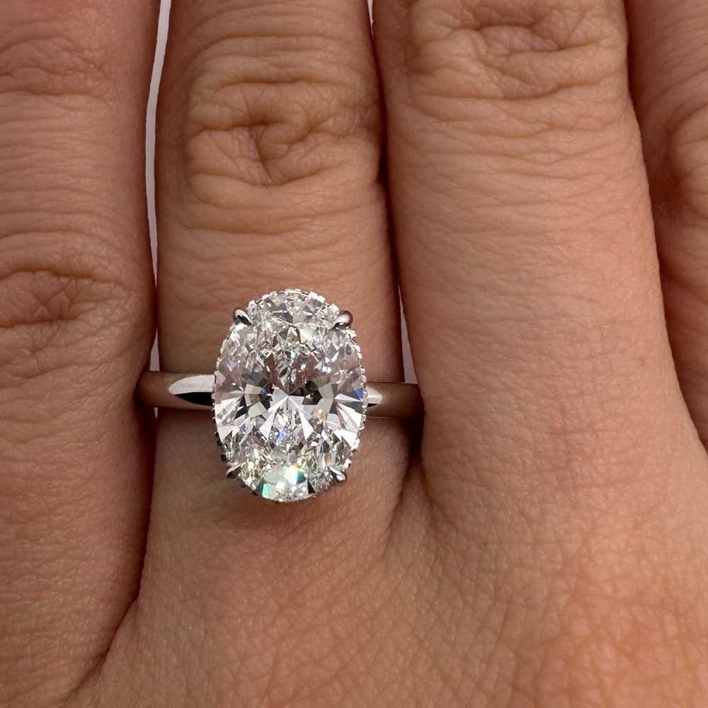 3.06 carat E VS1 oval lab diamond engagement ring solitaire hidden halo